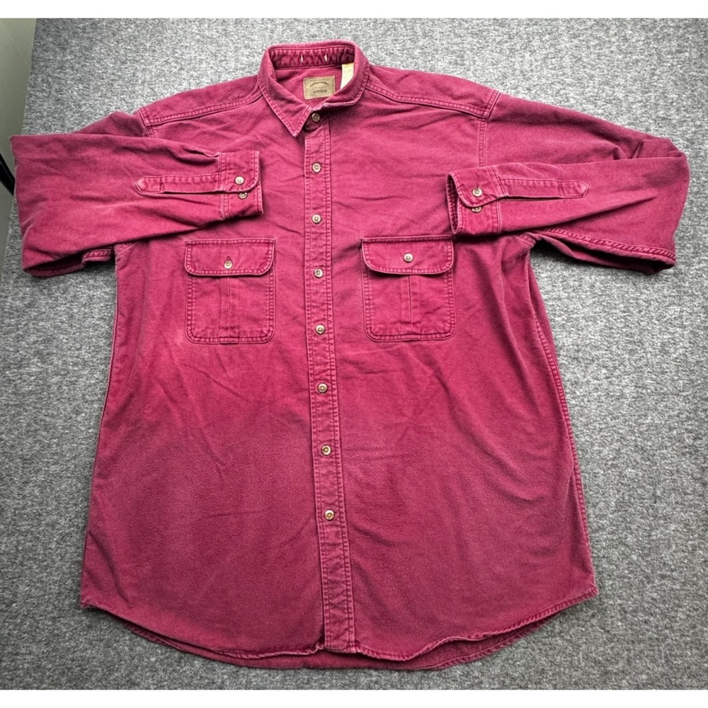 St. Johns‎ Bay Heavyweight Chamois Button Up Long Sleeve Shirt Mens XL XTall Red